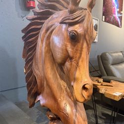 Solid Wood Horse Head Sculpture 