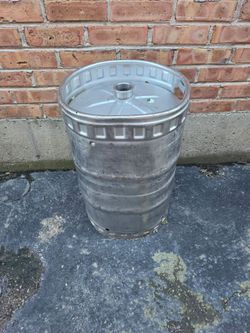 vintage stainless-steel commercial beer kegs