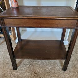 Antique Vintage Leather Top Side Table