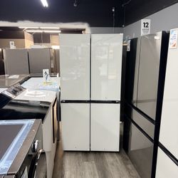 👑Samsung Bespoke 23 cu. ft. Counter Depth 4-Door Flex French Door Refrigerator in White Glass with Beverage Center👑