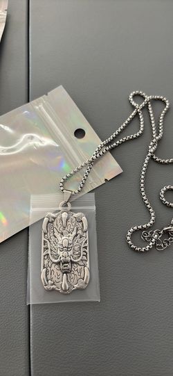 Stainless steel vintage dragon tag pendant necklace