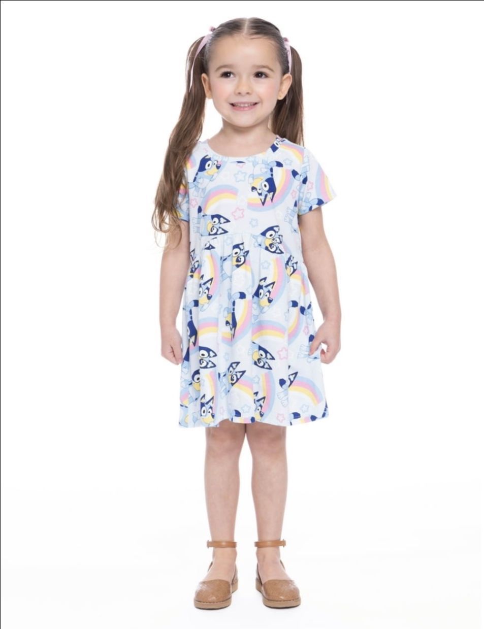 New Bluey Toddler Girl Allover Print Dress with Short Sleeves, Sizes 4T