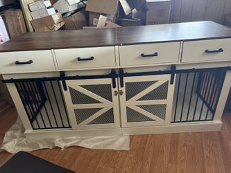 71 in Dog Crate Furniture for Dogs with 3 Storage Drawers White