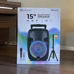 15” IQSound Bluetooth Rechargeable Speaker With Microphone and LED Lights Display . Brand NEW