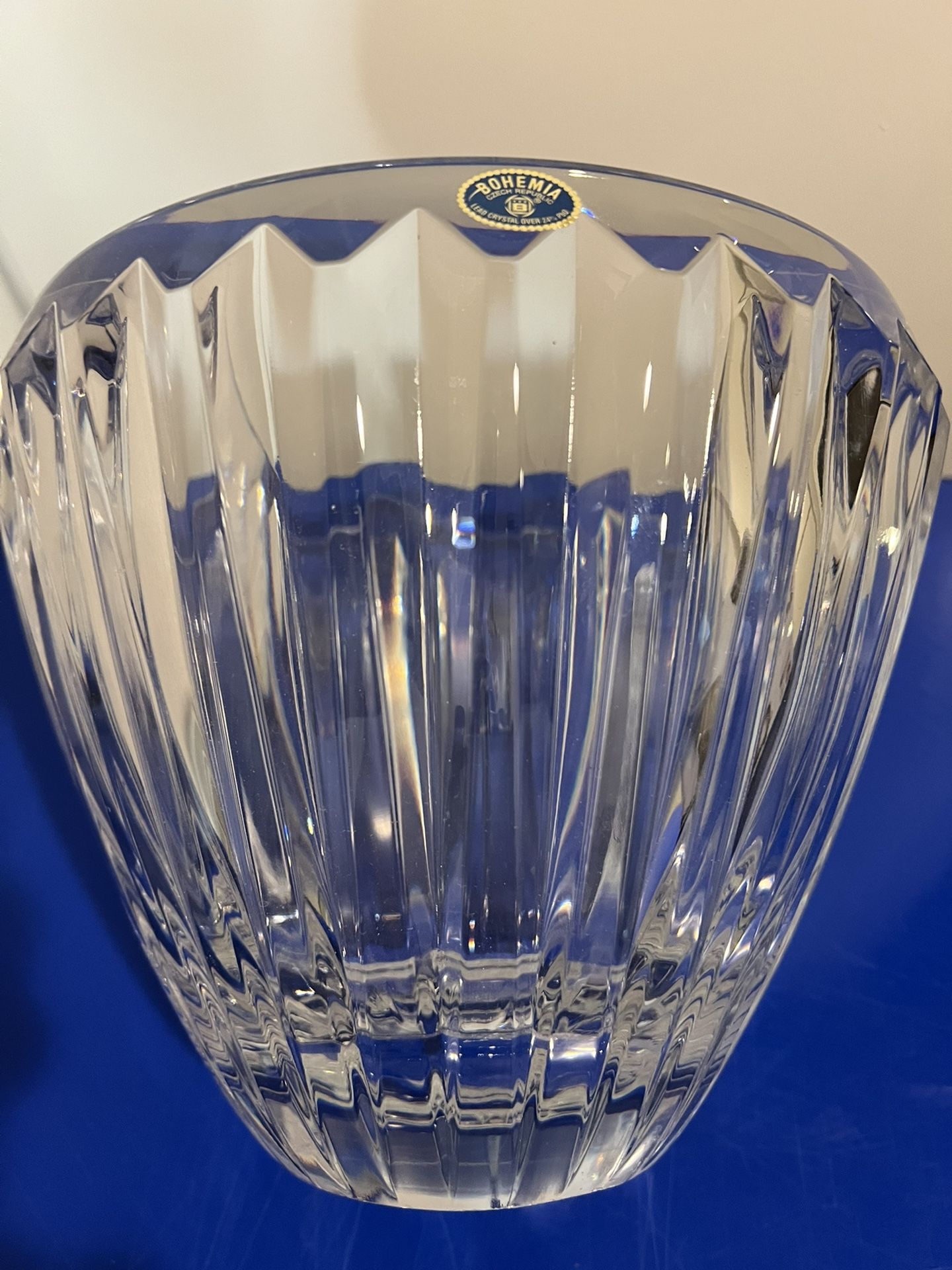 Vintage Bohemia Czech Republic Hand Cut 24% PbO Lead Crystal Bowl 7.5” Tall 8.8” Diameter