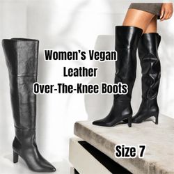 Venus Women’s Vegan Leather Over-The-Knee Boots, (Black) Size 7  New in Box