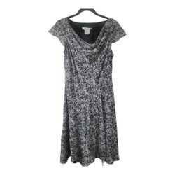 Evan Picone Black and White Floral Midi Dress