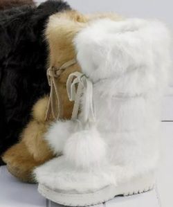 Tan Faux Fur Pom pom Boots From Victoria Secret for Sale in