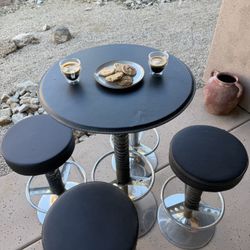 Industrial Adjustable Pub Table with 4 Spring Bar Stools 