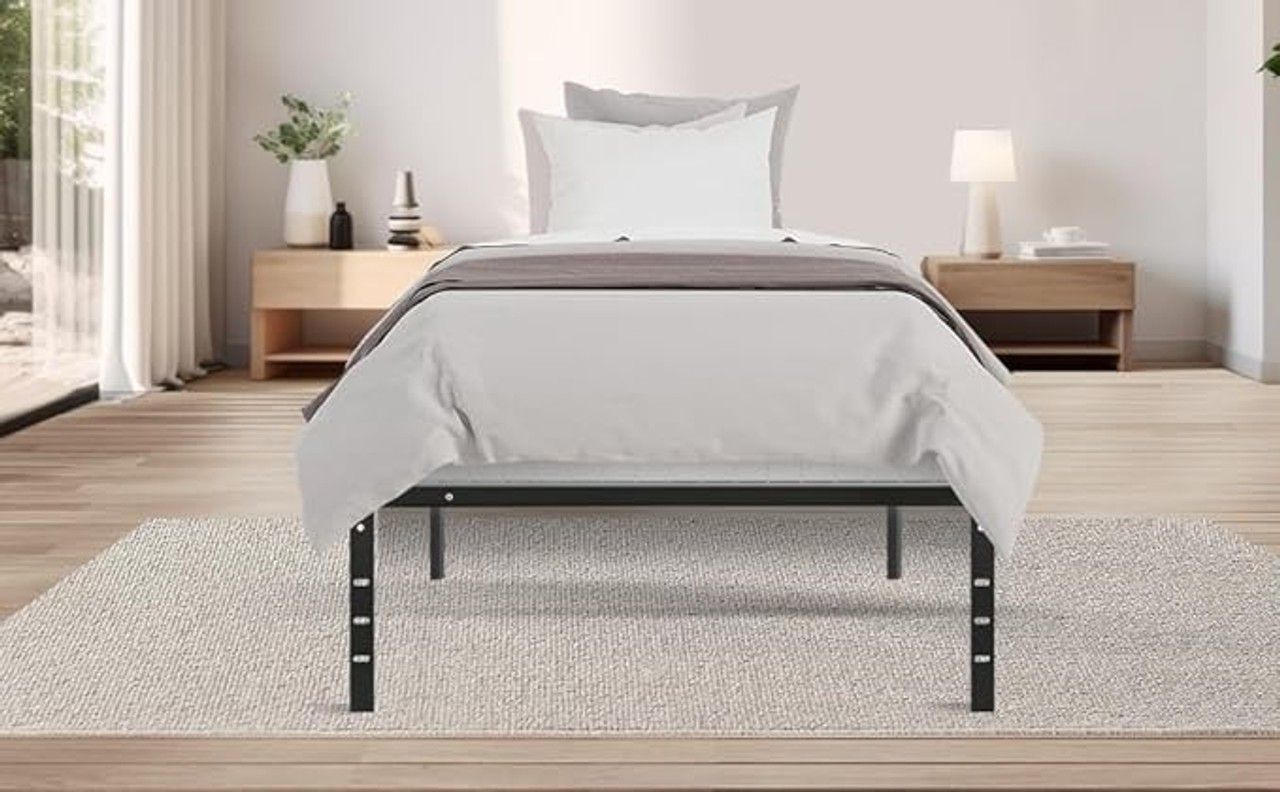 Heavy Duty Tall 15.6nch Platform Twin Bed Frame with Large Under Bed Storage Metal Bedframe No Box Spring Needed for Kids Teenager Adults (Twin)