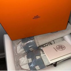 Hermes Oran Sandals Denim 12 Us