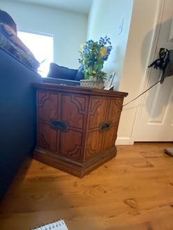 Vintage Wood End Table with Cabinet