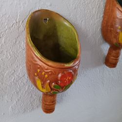 Vintage Maurice of California Pottery USA Wall Pocket Planter Floral Scoop