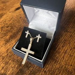 14k gold Necklace & Diamond Cross W/earrings Set