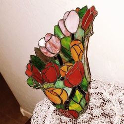 VINTAGE FLORAL FLOWER ROSE TIFFANY STAINED GLASS LAMP SHADE LAMPSHADE DECOR COLLECTABLE