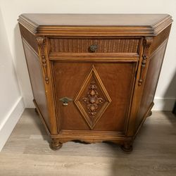 Vintage All Wood Carved Trapezoid Storage Cabinet