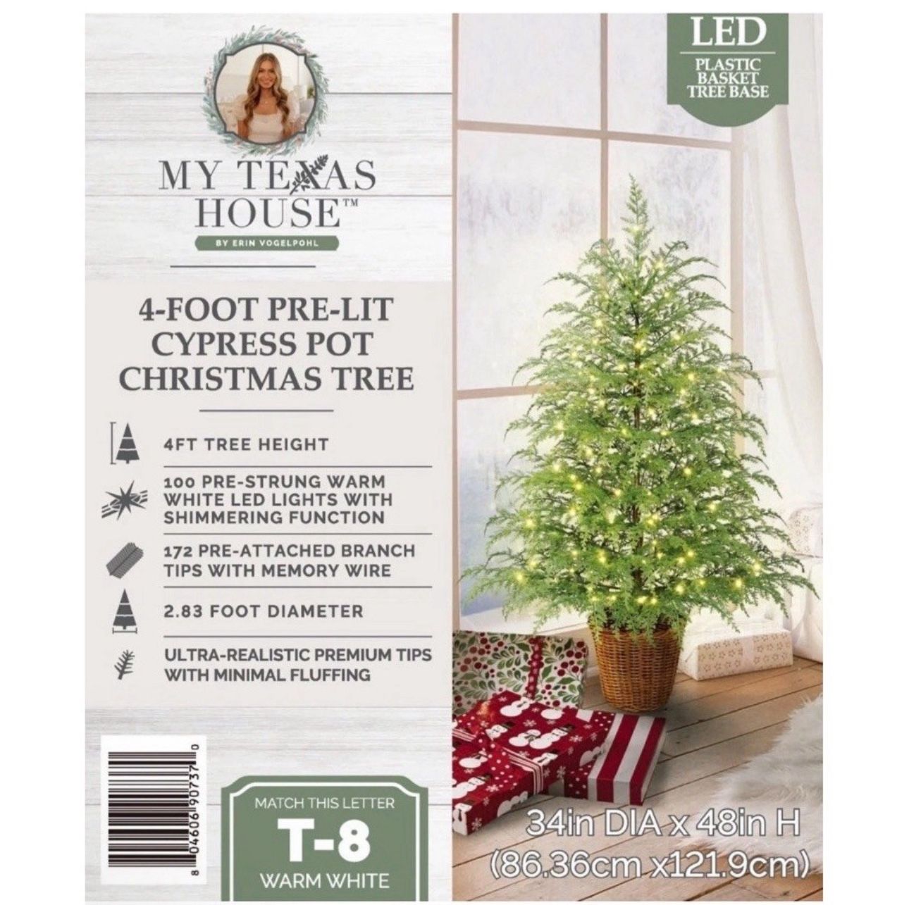 4' Pre-Lit Green Cypress Artificial Christmas Tree with Twinkle LED Lights