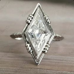 New 14K WG Moissanite Kite Shape 2.0 ct Stone Ring Size 5.5