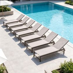 Chaise Lounge Chair Outdoor Adjustable 5 Positions Outdoor Lounge Furniture, Pool Tanning Recliner