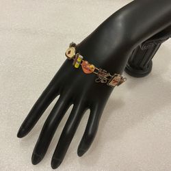 Vintage Metal Enamel Nurse Rx Medical Doctor Charm Magnetic Closure Bracelet 7 - 7 1/2”