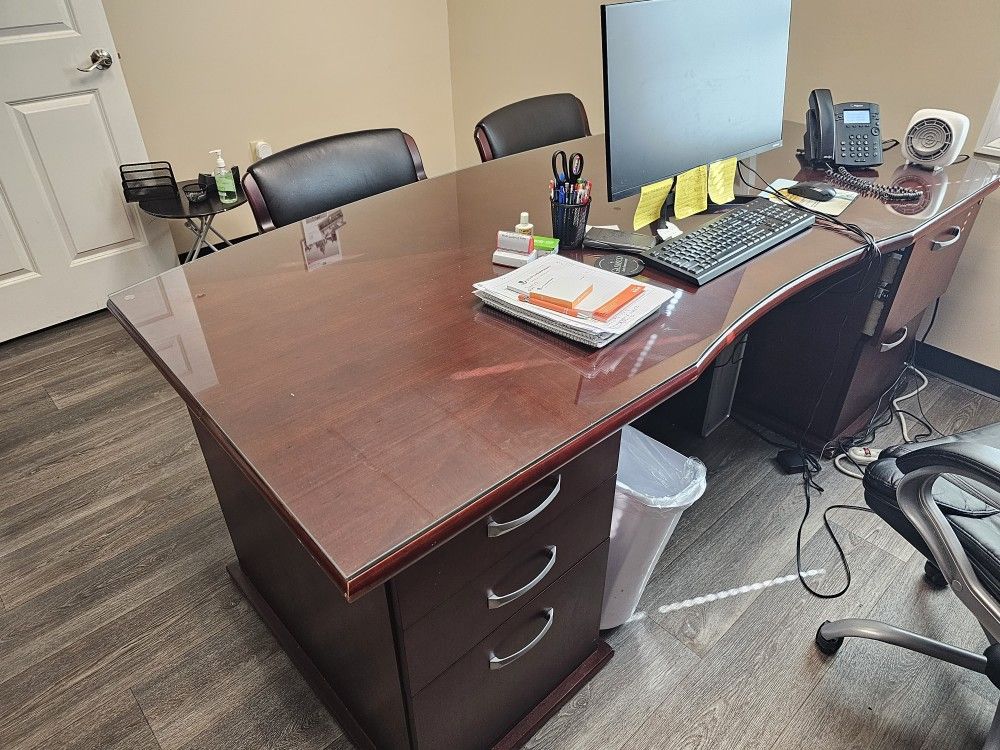 Cherry Wood Desk With Glass