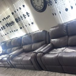 Beautiful Dark Brown Leather Reclining Sofa Set – 3 Pieces