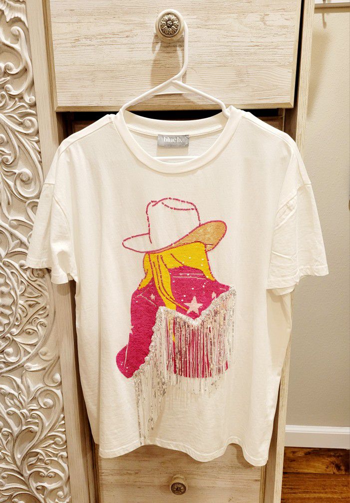 Sequin Fringe Cowgirl T-shirt Size Medium 