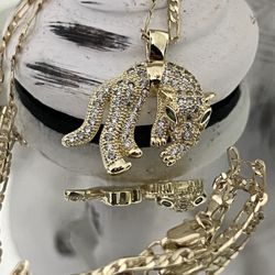 Panther Gold Plated Pendant With Chain Necklace 22” 2mm