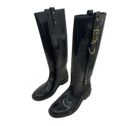 Coach Black Rubber Tall Rain Boots Women Size 8 Preowned