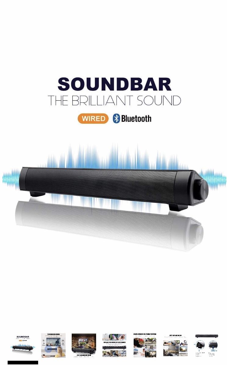Brand NEW Bluetooth Sound Bar Mini Portable Soundbar Wireless Speakers for Home Theater Surround Sound with Built-in Subwoofers for TV/PC/Phones/Tabl