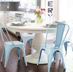 Two Metal Distressed Chairs-Light Blue