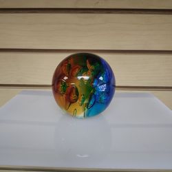 Decorative Glass Sphere Figurine / paper weight  ( NEW ) bubbles. Blue / Green / Orange. Statuette.