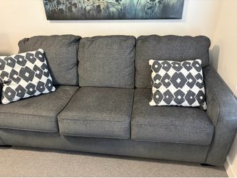 Sofa Couch with throw pillows Living Spaces Gray