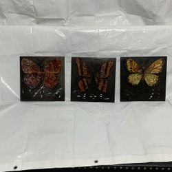Three-piece metal butterfly wall art