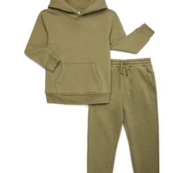 Green Boys Fleece Hoodie and Jogger Set, Size large (10-12) & Husk.  (AG)