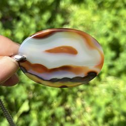 Sterling Silver Banded Agate Oval Pendant 