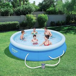 Bestway Fast Set Up 10ft x 30in Outdoor Round Inflatable Above Ground Swimming Pool Set with 330 GPH Filter Pump