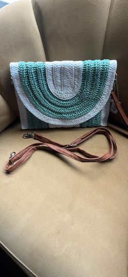 Striped mint straw bag
