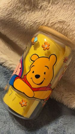 Winnie the Pooh Glass Can Cup with Bamboo Lid