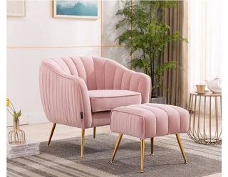 Pink Velvet Chair And Ottoman