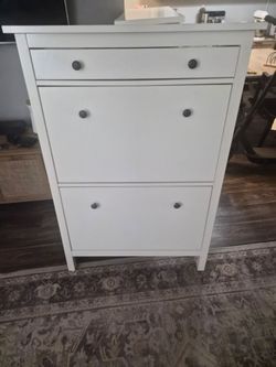 White Shoe Cabinet with Flip-Down Doors