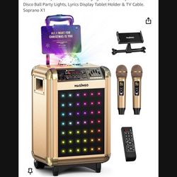 Masingo Karaoke Machine For Adults And Kids With 2 Bluetooth Wireless Microphones Portable Speaker System With Disco Ball Party Lights Tablet Holder w