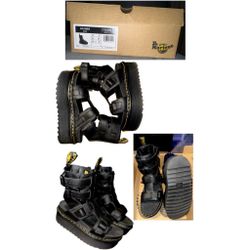 DR MARTENS GIAVANNA LEATHER PLATFORM GLADIATOR SANDALS in BLACK US Womens size 8