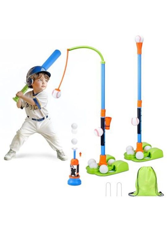 JoyCat 3-in-1 T Ball Sets for Kids 3-5,Toddler Baseball with T Ball Stand,Hanging Tee,Auto Launcher,and 6 Balls,Adjustable Height Sports & Outdoor Pla