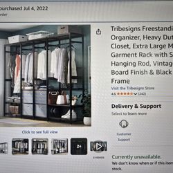 Tribesigns Freestanding Closet Organizer, Heavy Duty Clothes Closet, XL Metal Garment Rack with Shelves and Hanging Rod, Walnut & Metal, Open Wardrobe