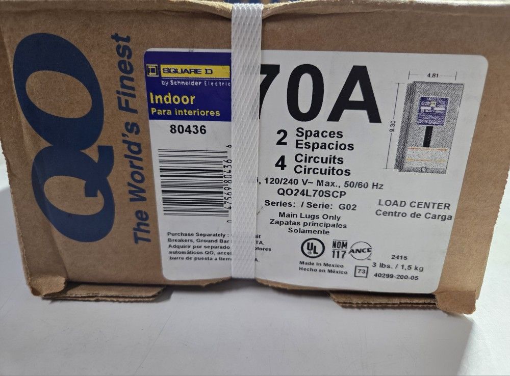 Square D QO 70 Amp 2 Spaces 4 Circuit Indoor Main Lug Load Center QO24L70SCP