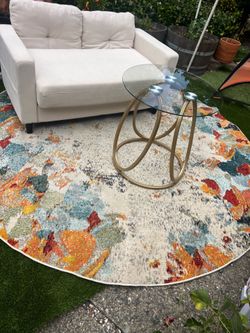 Modern Sofa, Glass Side Table & Round Area Rug – 3-Piece Set