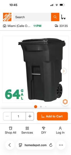 64 Gal. Black Rolling Outdoor Garbage/ Usado