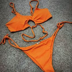 New Large Orange Bikini Swimsuit Bathing Suit Festival Rave 