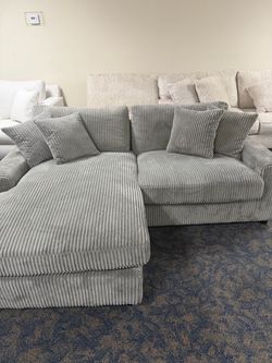 Gray Corduroy Sectional Sofa with Chaise